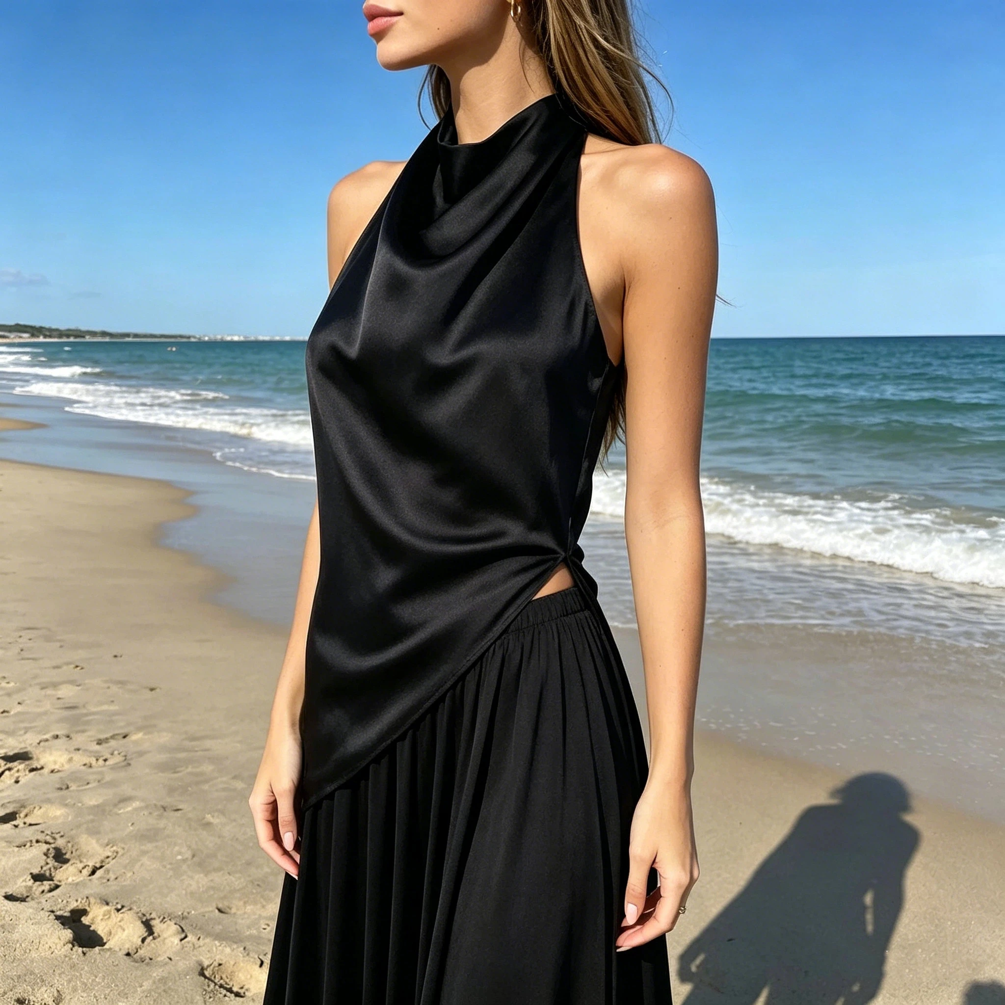Asymmetrisches Design Neckholder-Top für Damen ohne Brustpolster Sommer 2026 Hochwertige Modische Reguläre Länge Lässiges Ärmelloses Oberteil – Detail 3