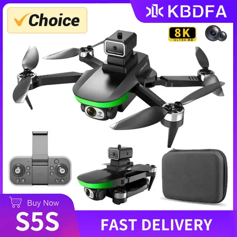 KBDFA S5S Drone Professional 8K Dual Camera Obstacle Avoidance Optical Flow Brushless Fly 3KM RC 5G Dron Foldable Quadcopter Toy