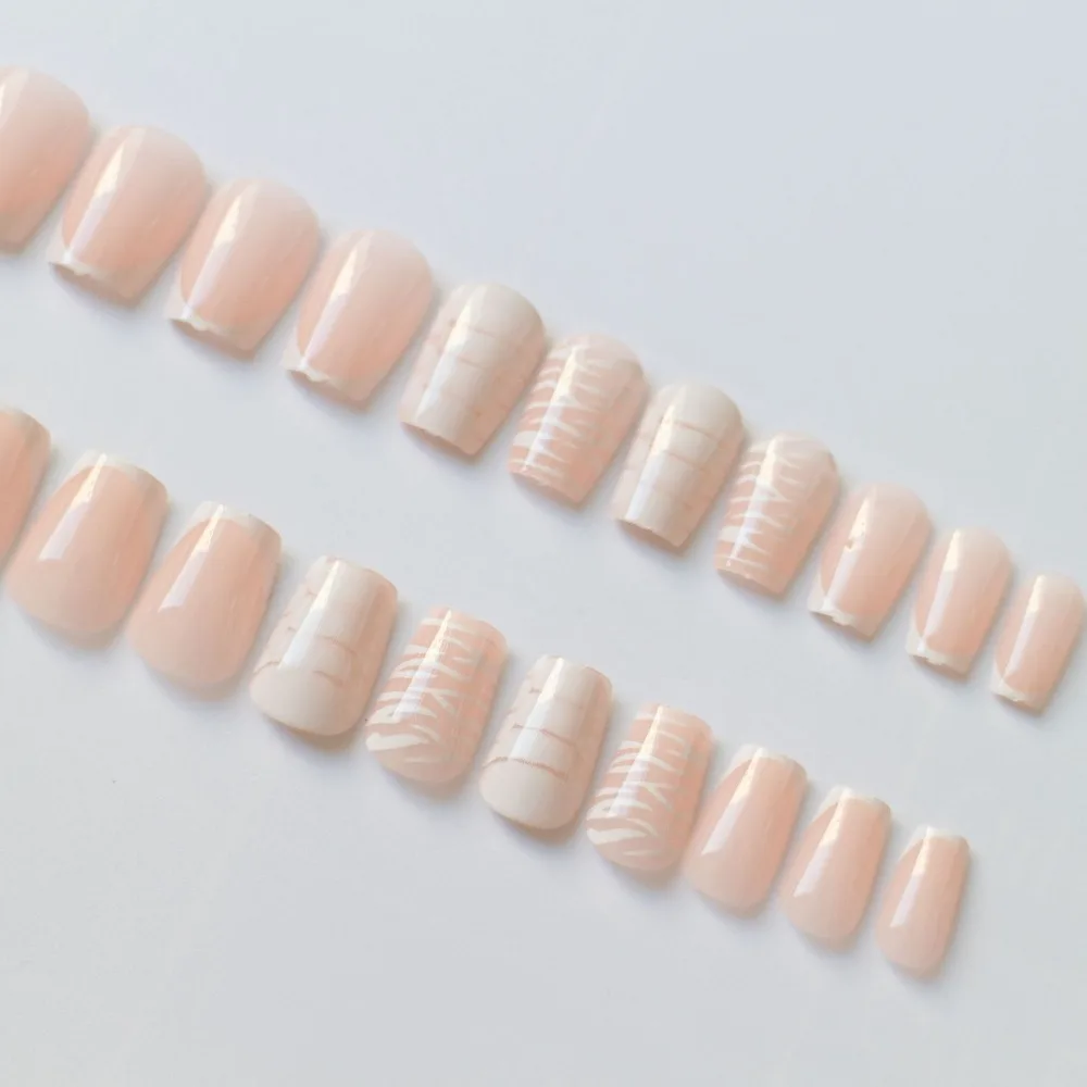 Destacável curto em forma de t unhas falsas francesas wearable manicure capa completa unhas falsas cabeça quadrada bailarina unhas falsas menina