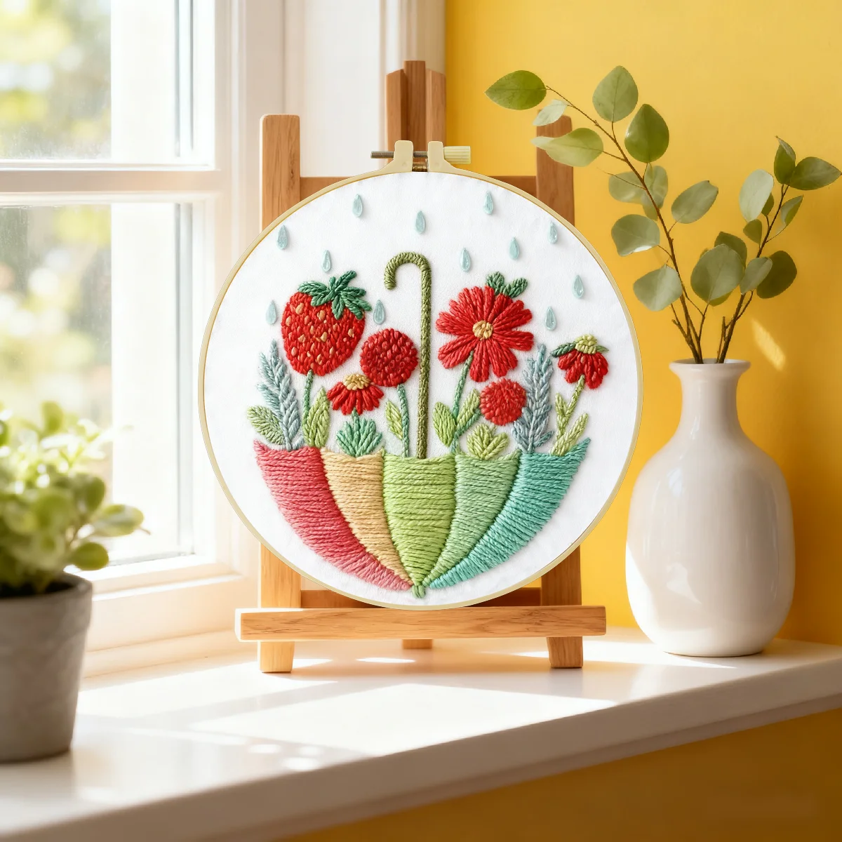 1 Stück 20X20CM/15X15CM 7,87/6,3 Zoll Blumen-Stickerei-Starter-Kit DIY-Kit DIY-Stickerei-Set für Anfänger – Detail 1
