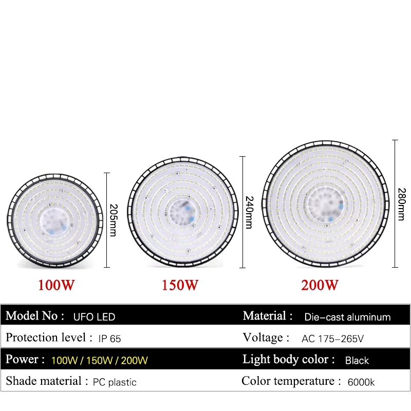 LED Industrial Light 100W 150W 200W UFO Bay Lights Super Bright Round Spotlights For Warehouses Factories Homes Outdoor Indoor