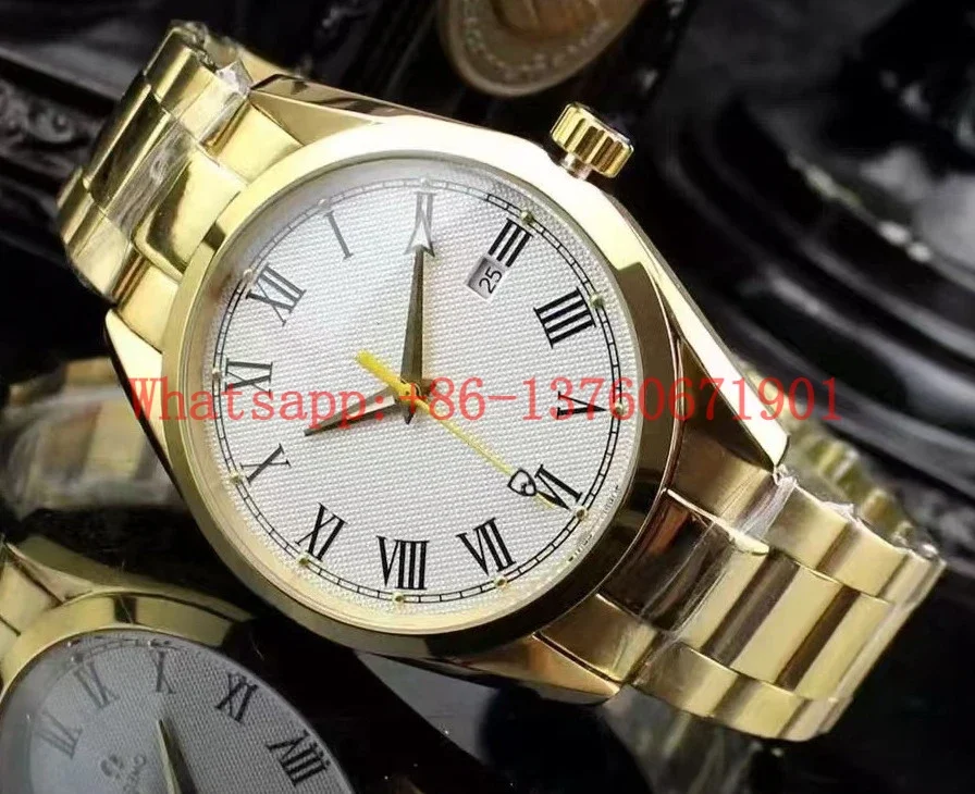 Luxury New Mens Automatic Mechanical Watch Stainless Steel Diamonds Silver Gold Black Leather Sapphire Glass Rome Dial 40mm