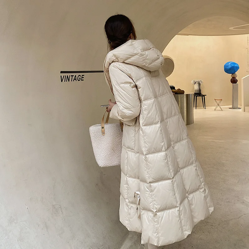 New Winter Female 90 White Duck Down Hooded Jacket Women Casual Loose Long Jacket Female Outwear Feather Snow Down Overcoat