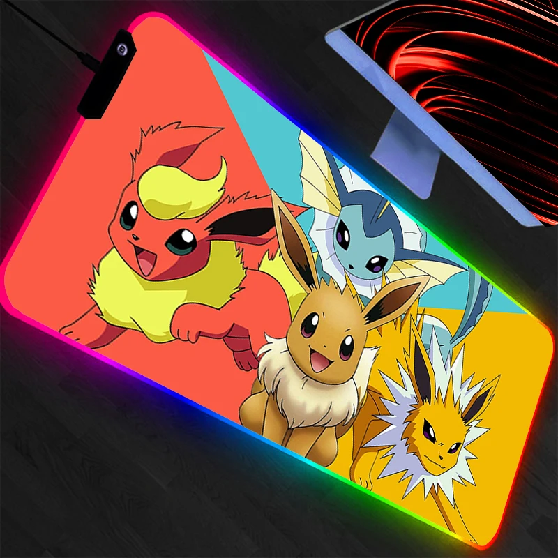 Large Pokemon Pikachu Mouse Pad LED Office Computer Desk Mat RGB Table Keyboard Carpet Accessories Gaming Mousepad Backlight