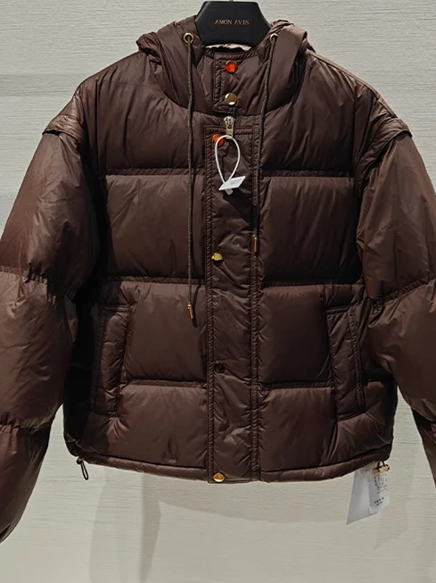 

Red Thiened Bread down Jaet 2025 Spring Commute Sle Korean Version Straight Cut Long Sve Zipper Closure ort Length