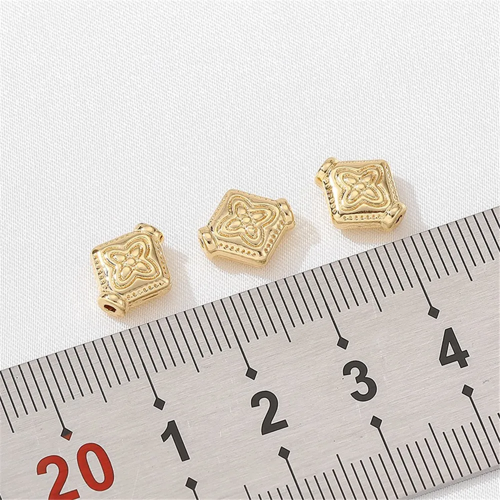 14k Gold Diamond Shaped Through-hole Separated Beads Handmade DIY Production of Beaded Bracelets Necklaces Accessories Materials