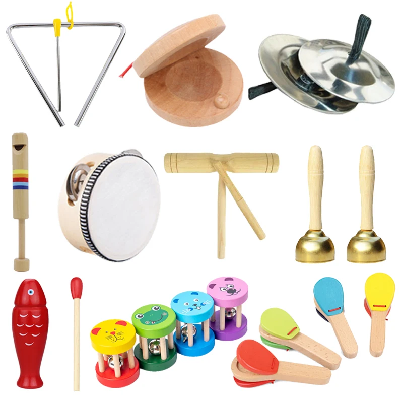Juguetes de instrumentos musicales para niños, Mini cochecito de bebé de madera, tablero de clapado, campana de Color de registro, martillo de arena, sonido, TMZ