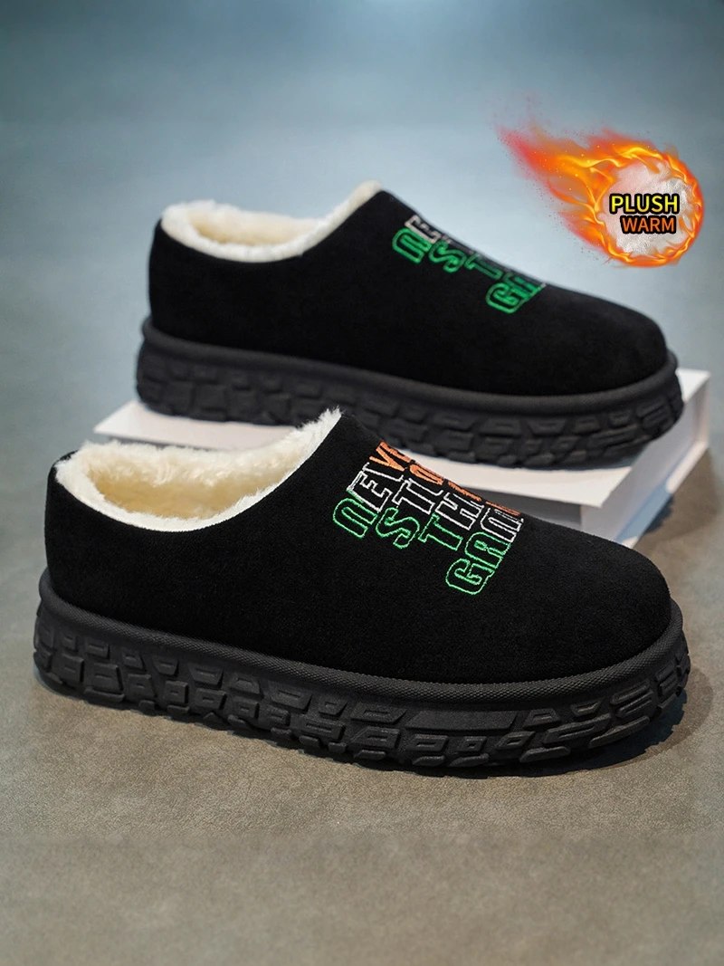 Men's Cotton Slippers Winter Anti-slip Thick Bottom Casual Shoes Fleece-lined Warm Cover Toe Cotton Slippers New 2026