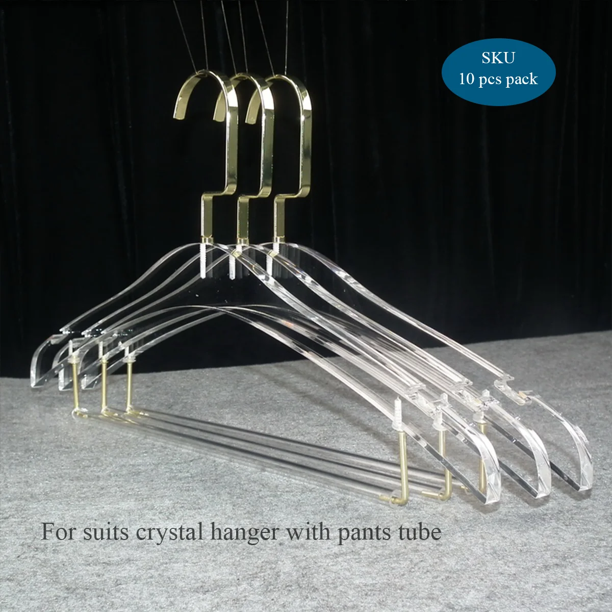10 Pcs Pack Transparent Acrylic Pants Hangers With Tube Wardrobe Storage Suits Clothing Hanger (Hook style optional) 2
