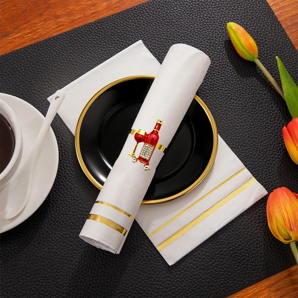 

20Pcs Red Wine Bottle Napkin Rings Wedding Napkin Holder for Party Decoration Thanksgiving Christmas Dinner Table Decor HB103