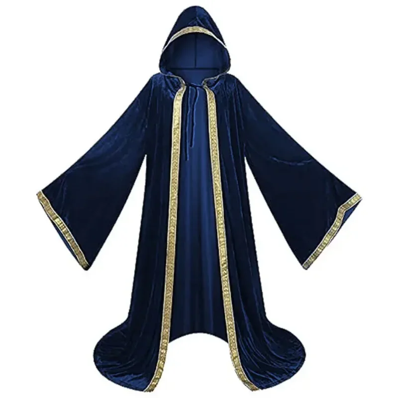 Costume d'halloween unisexe, Cape médiévale pour adulte, à capuche, mort, Vampire, magicien, moine, sorcière, prêtre, pasteur, Robe MN1