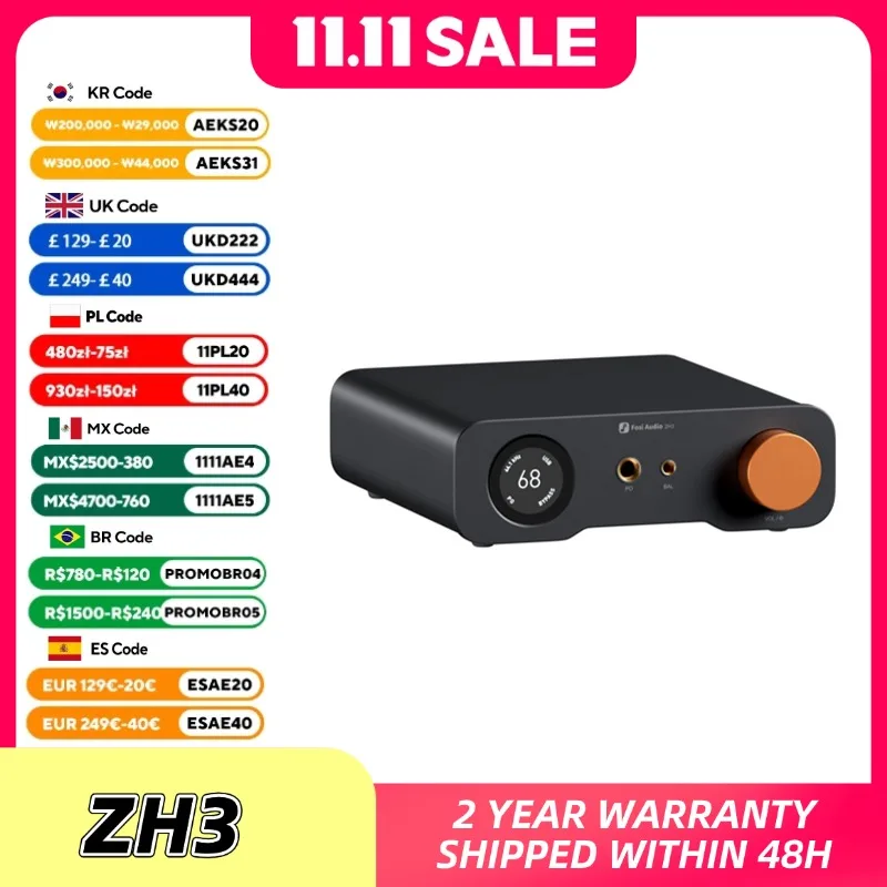 Fosi Audio ZH3 amplificateur de casque HIFI AKM4493SEQ DAC de bureau préampli entièrement équilibré avec entrée de déclenchement à distance 12V