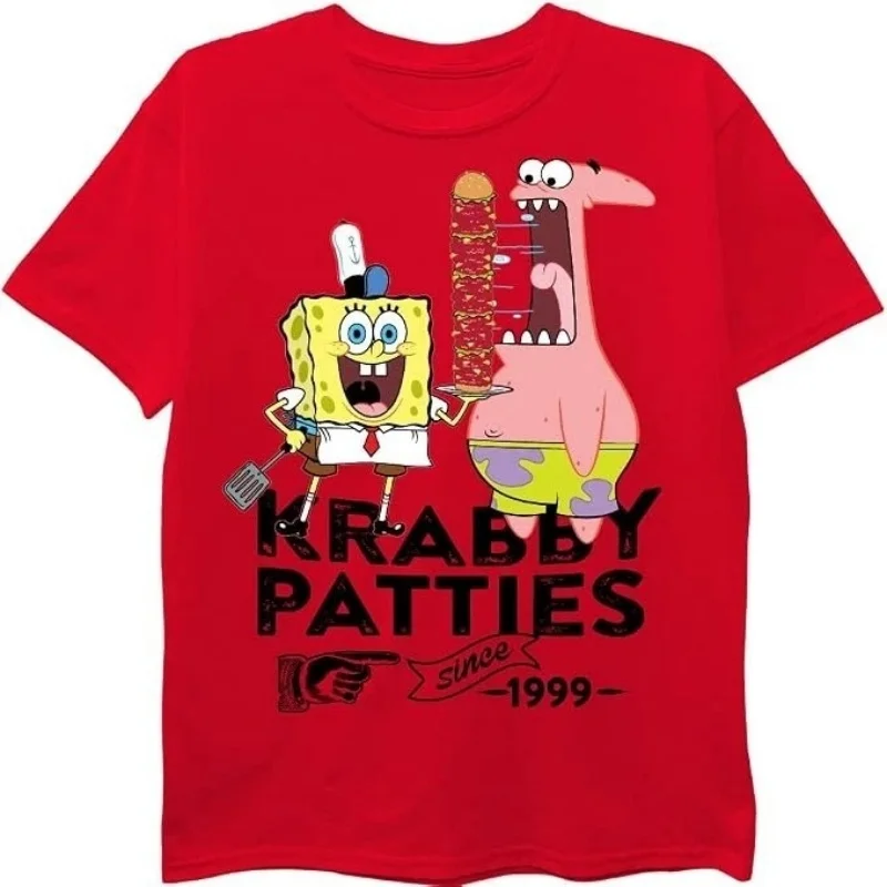 SpongeBob SquarePants Cartoon Fun Printed Short Sleeve T-shirt for Men and Women Trendy Play Fun Casual Loose Top