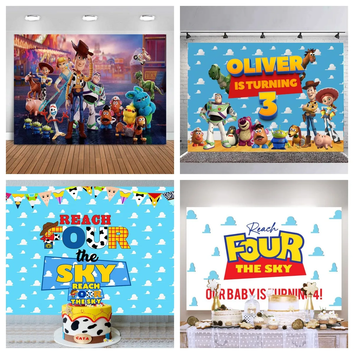 Disney Princess Blue Boys Toy Story Sky Backdrop Baby Shower Photography Custom Birthday Background Vinyl Photo Studio Banner