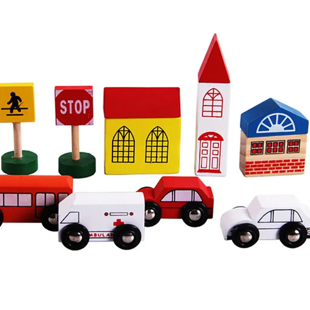 Preschool Educational Toy Wooden Cityscape Floor Puzzle and Building Blocks Set for Toddlers Creative Play