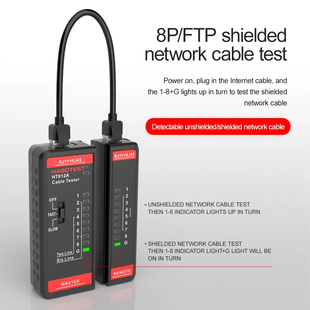 Imagem -03 - Cabo de Rede Testador Lan Fio Rede Linha Telefone Detector Rastreador Ferramenta Teste Led Indicador Ht812a Rj45 Rj11