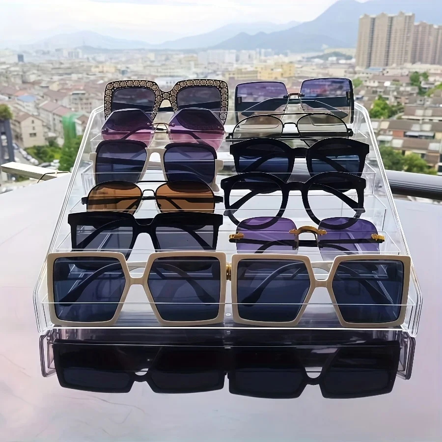 Transparent Acrylic 7-Tier Eyeglass Display Stand, 1pc | Modern Eyewear Showcase, Men's Fashionable Organizer, Father's Day Gift