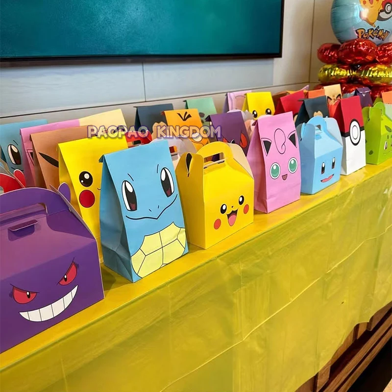 Bolsa de embalaje de Pokémon, bolsa de regalo con temática de cumpleaños, Pikachu, bolsa de regalo para aperitivos y dulces, Charmander, Squirtle,