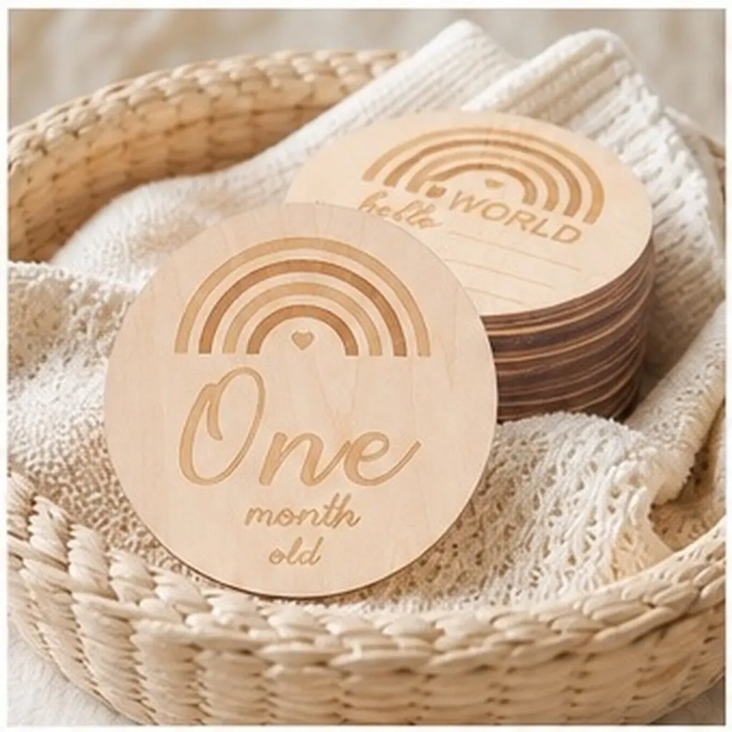 13Pcs Wooden Baby Milestone Cards Monthly Growth Tracker for Newborn Photography Props Birth Announcement Sign Nursery Decor