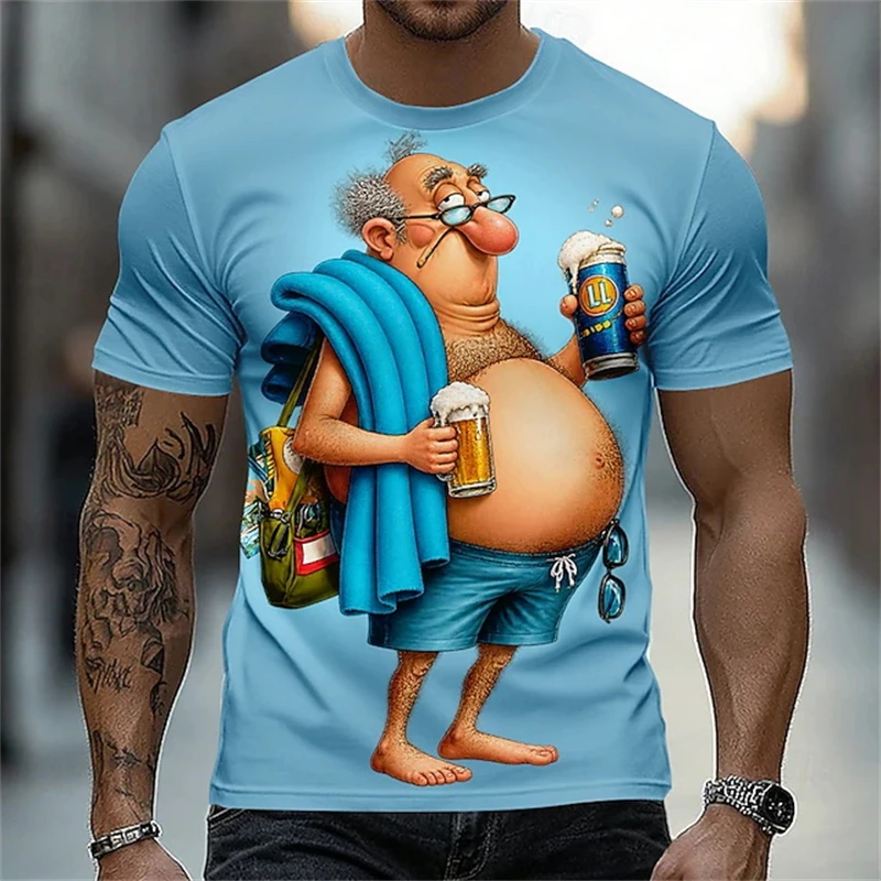 Summer Men Funny 3D Cartoon Character T‑Shirt Print Short Sleeve O‑Neck Tops Humor Beach Holiday Party Casual Tees Dropshipping