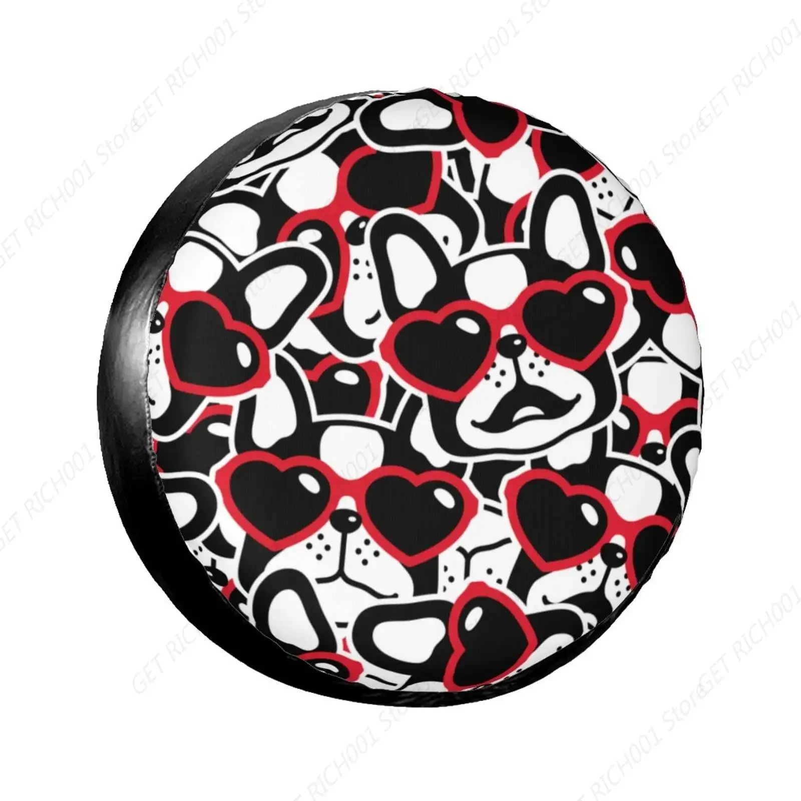 Bulldog Valentine's Day Love Sunglasses Spare Tire Cover Universal Fit Forall Kinds of Vehicles Waterproof Dustproof Thickening