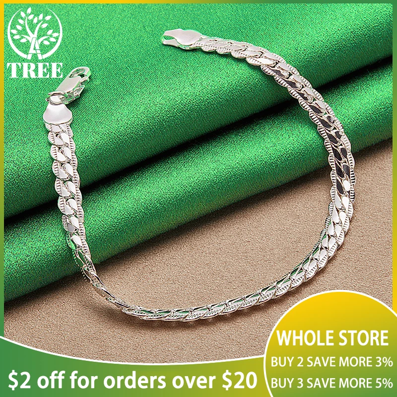 

Classic 925 Sterling Silver 20cm Side Snake Chain Bracelets For Man Woman Charm Party Birthday Wedding Engagement Jewelry Gift