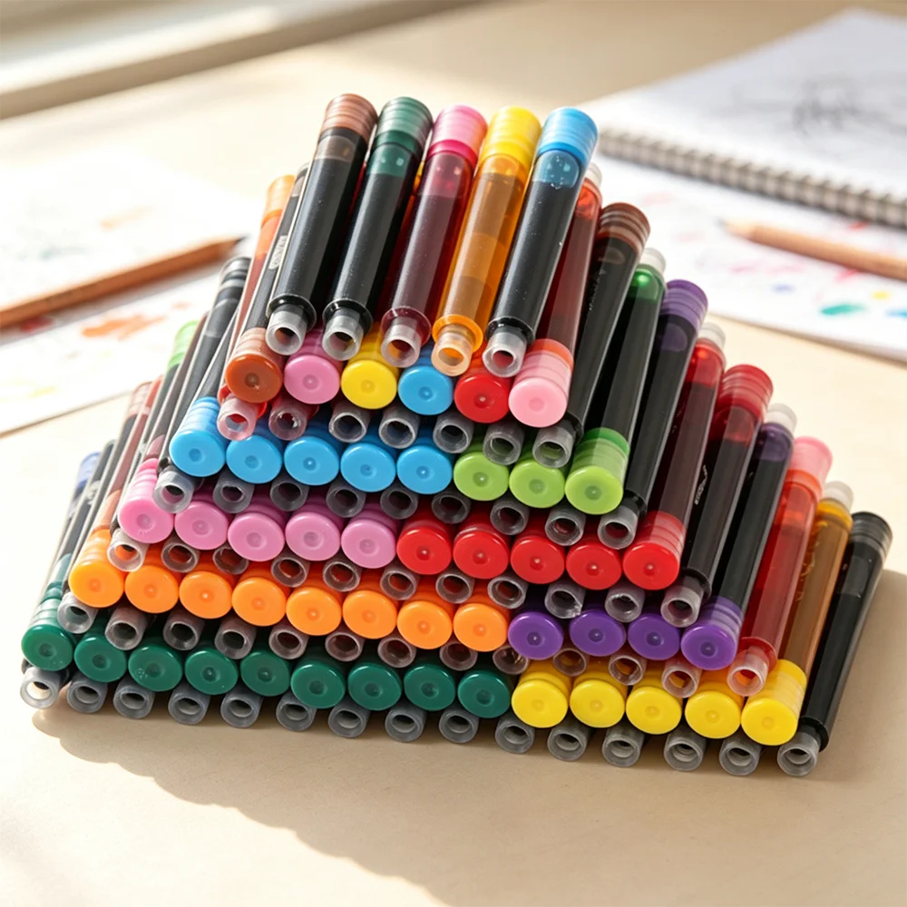 12-60PCS/Set Colourful Ink Sac Fountain Pen Ink Cartridges Refills Ink 3.4mm Refillable Refills Drawing School Office Supplies