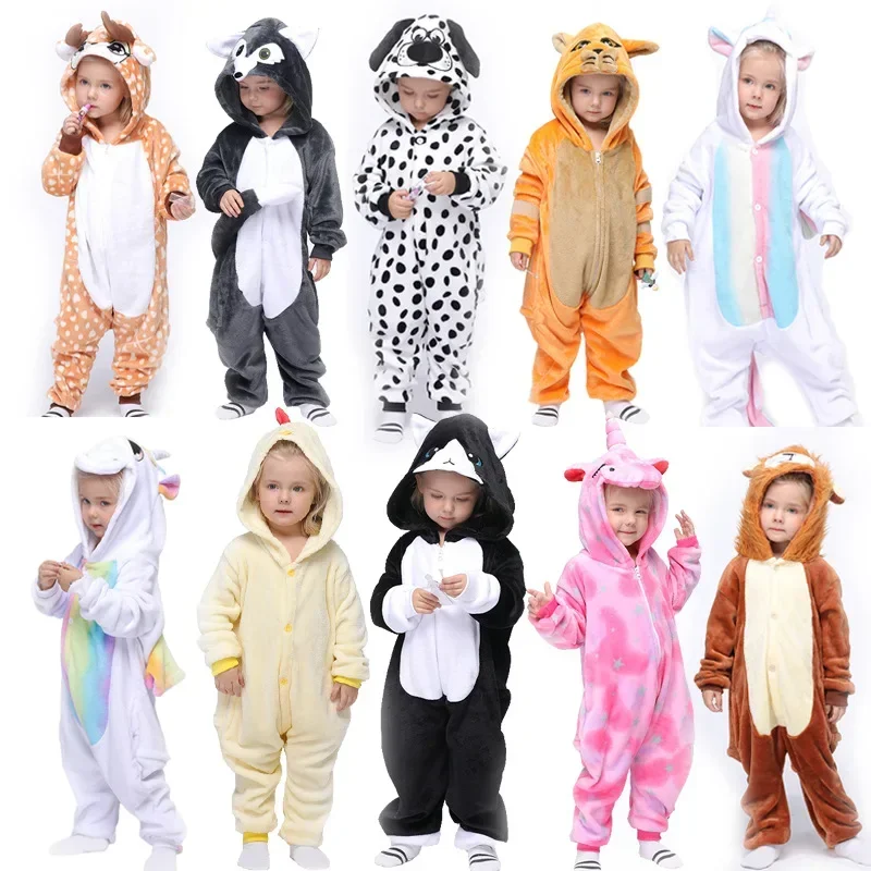 Winter Flannel Stitch Unicorn Panda Kigurumi Pajamas Hooded Animal Cartoon Boys Pyjamas Onesie Pijamas for Girls Kids Sleepwear