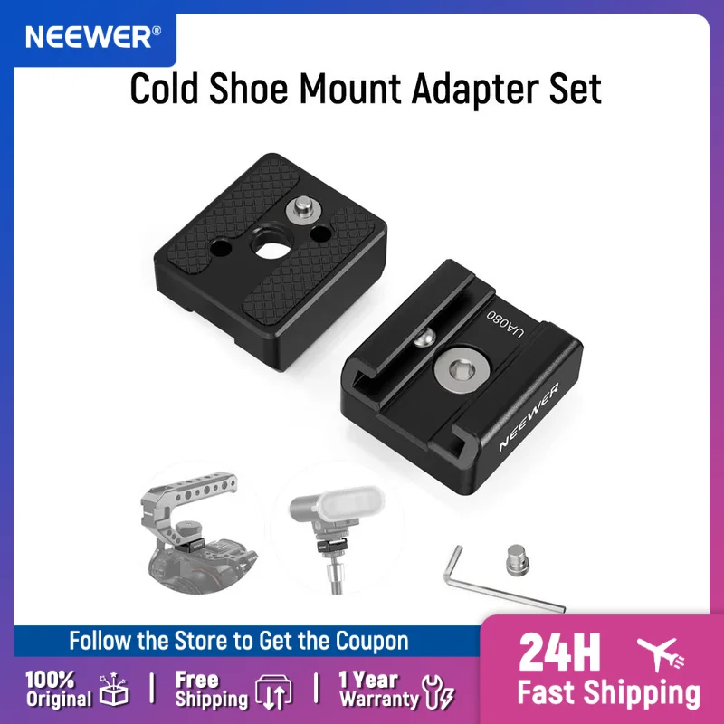 

NEEWER Cold Shoe Mount Adapter Set (2 Pack) 1/4" Screw Spring Loaded Anti Off Pins for ARRI for DJI Mic Transmitter Flash
