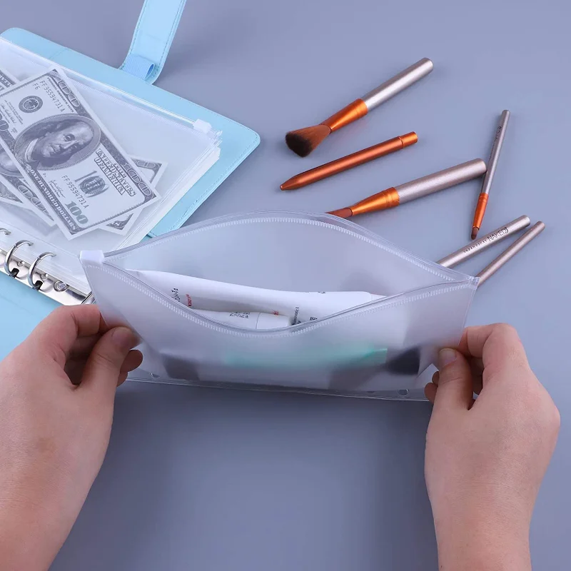 10pcs/lot A6 6-Hole Binder Pockets Cash Budget Envelopes Zipper Binder Pouches for Notebook Planner Journey Binders