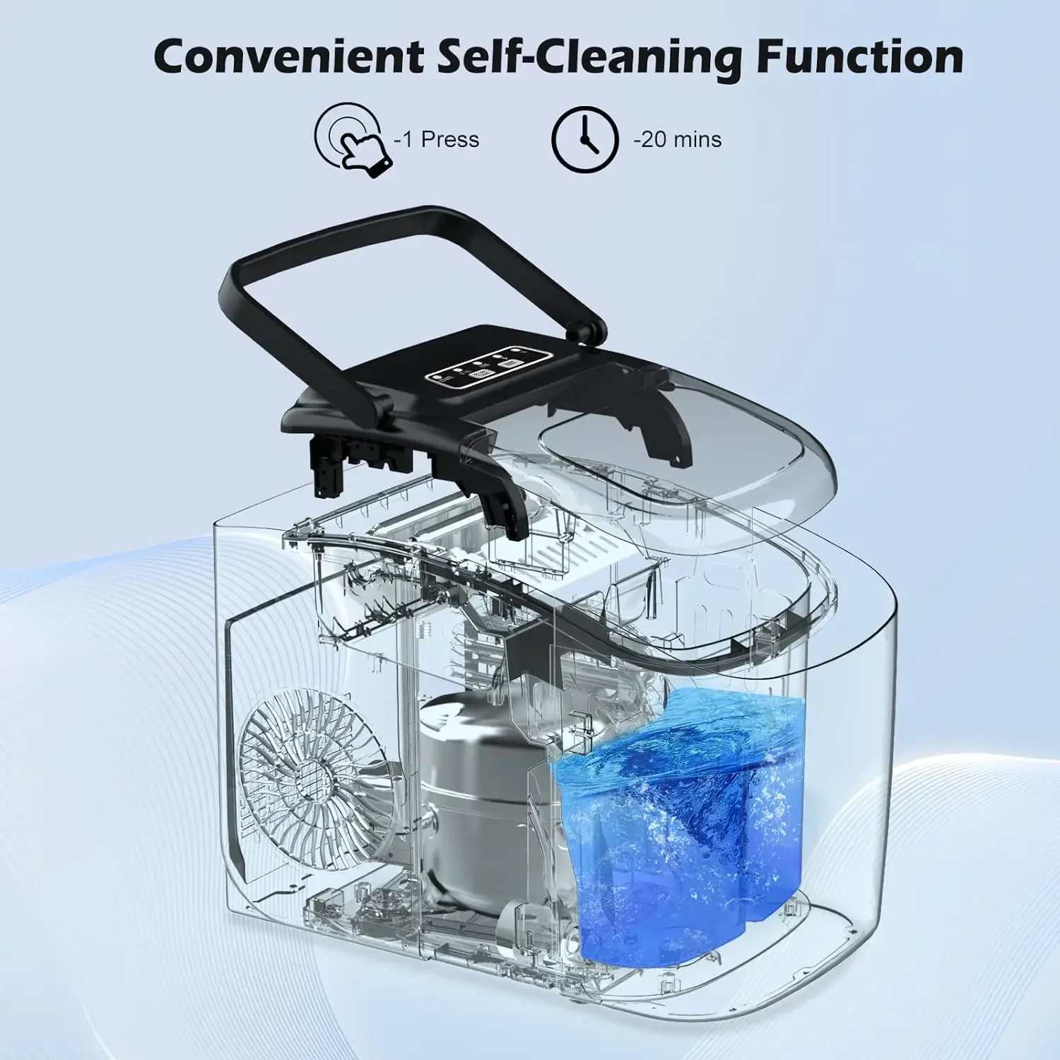 Portable Countertop Ice Maker Machine with Convenient Carry Handle, Efficient Self-Cleaning Ice Makers, Produces 9 Pellet Ice Cu