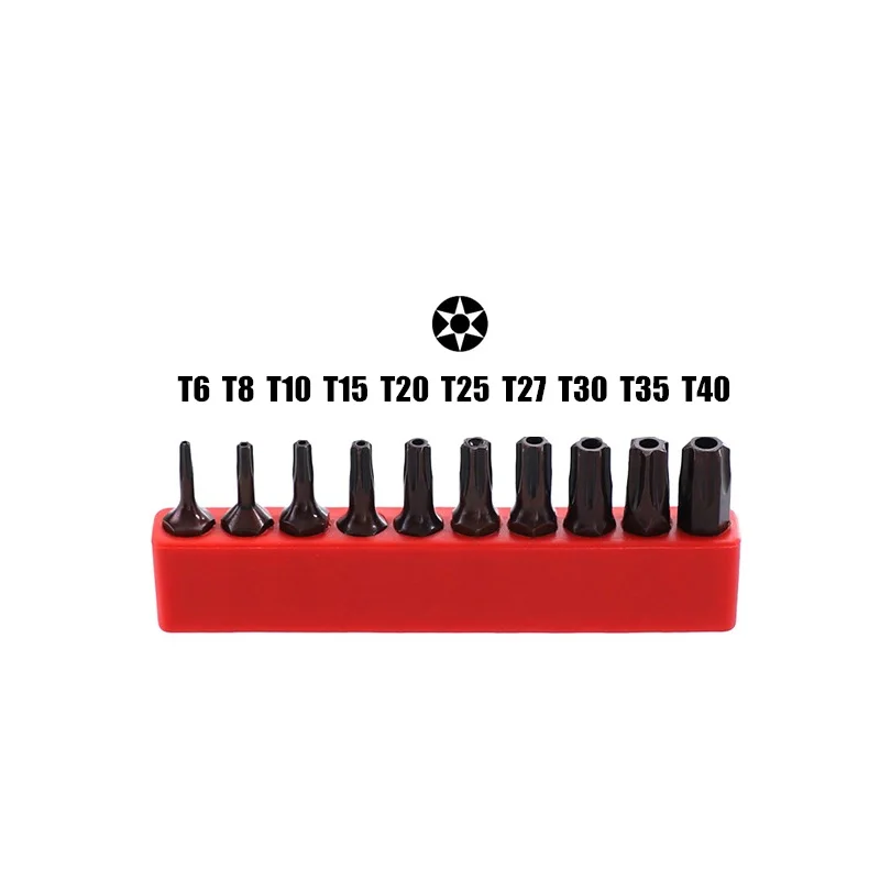 10 Stück Torx-Schrauben dreher Bits Zoll Sechs kant schaft elektrischer Schrauben dreher Stern Bit Set mit Loch Magnets atz 25mm t20 t25-t40