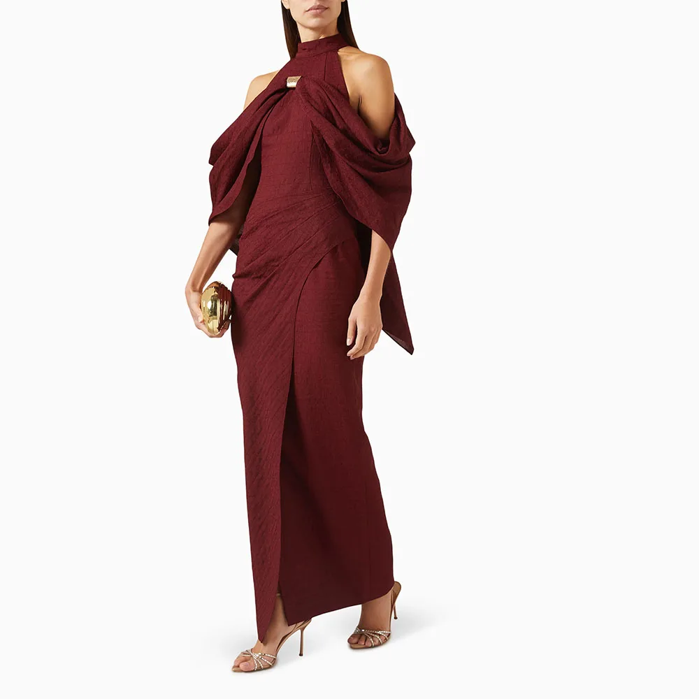 

Custom Prom Dress Off The Shoulder Pleat Evening Dress Sleeveless Formal Wedding Party Dress Floor Length Saudi Gown