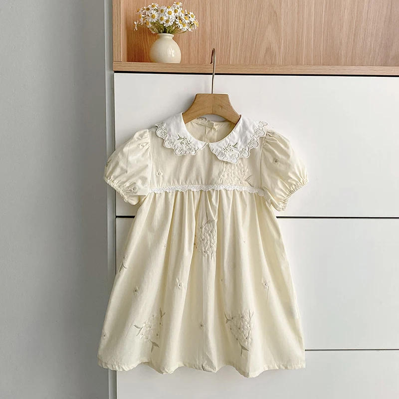 2026 Summer New Girls Dress 2-6Yrs Flower Embroidered Stylish Girls Dress Princess Dress Girls Children Sweet Dress