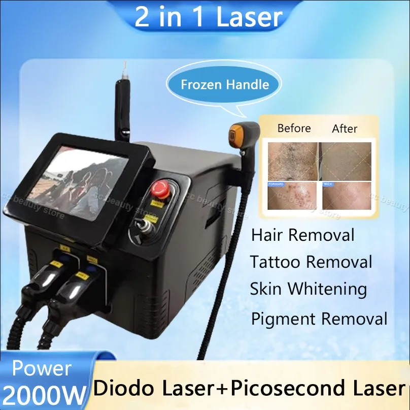 

2in1 Q Switch Nd Yag Picosecond laser Tattoo Removal Pigment Removal For Chloasma Diode Laser Ice Hair Removal Machine for Salon