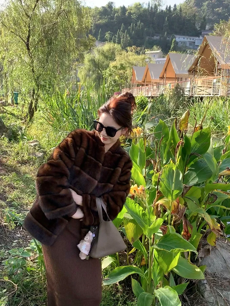 

Ele Wudaixiao Diary Beau плюс экологически чистая шуба из норки без воротника с вырезом, длинный воротник-стойка Sve для поездок на работу