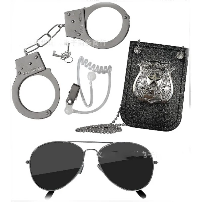 Occupation Cosplay Police Agent Officer Badges Card Tie Handcuffs Holder with Chain Belt Clip Cosplay Accessory Collection