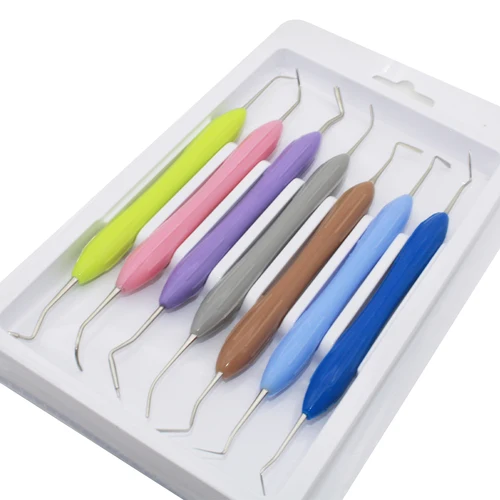 Imagen 2 del producto AG 7 unids/set juego de relleno de resina para odontología tocador de plástico con mango de silicona Kit de restauración estética herramientas dentales