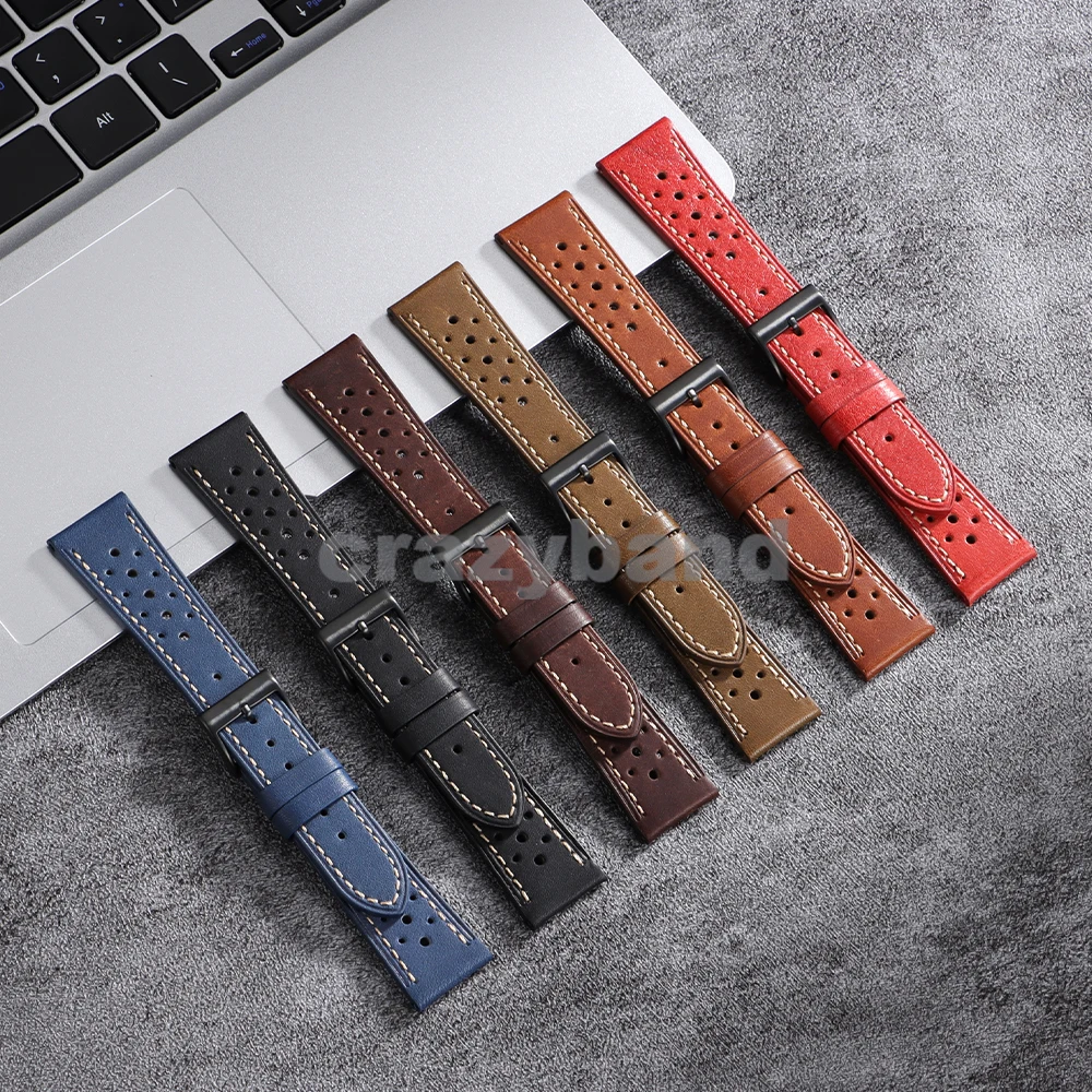 Handmade Genuine Leather for Seiko Watch Straps 18mm 20mm 22mm 24mm Vintage Watches Band Breathable Universal for Omega Bracelet