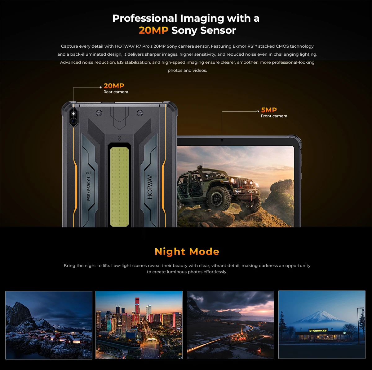 HOTWAV R7 Pro 10.1'' HD 120Hz Display 1080P Rugged Tablet 15600mAh Massive Battery 20W Fast Charging Android 16 Super Camping Light Pad 8GB RAM 256GB ROM 20MP + 5MP Camera Self-Developed AI Toolset Octa-core Tablet PC With Flexible Aluminum Stand