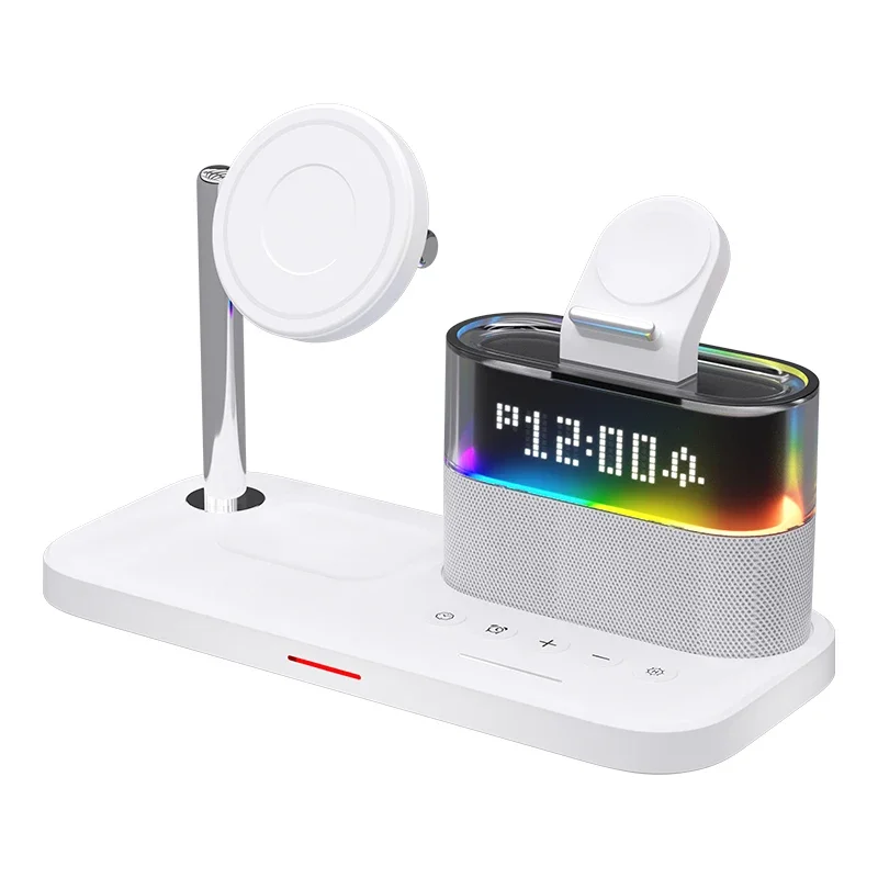 HaaYot 5 في 1 شاحن لاسلكي مغناطيسي محطة شحن سريعة حامل آيفون 17 16 برو ماكس iWatch/Airpods مع ضوء ليلي LED