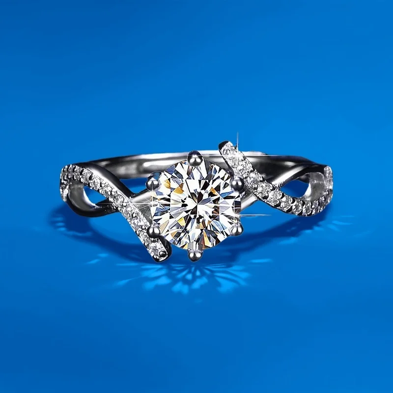 

Intertwined Love Moissanite Ring S925 Silver Ins-Style Adjustable Pinky Ring GBA Certified Free Gift Box Bridal Jewelry Everyday