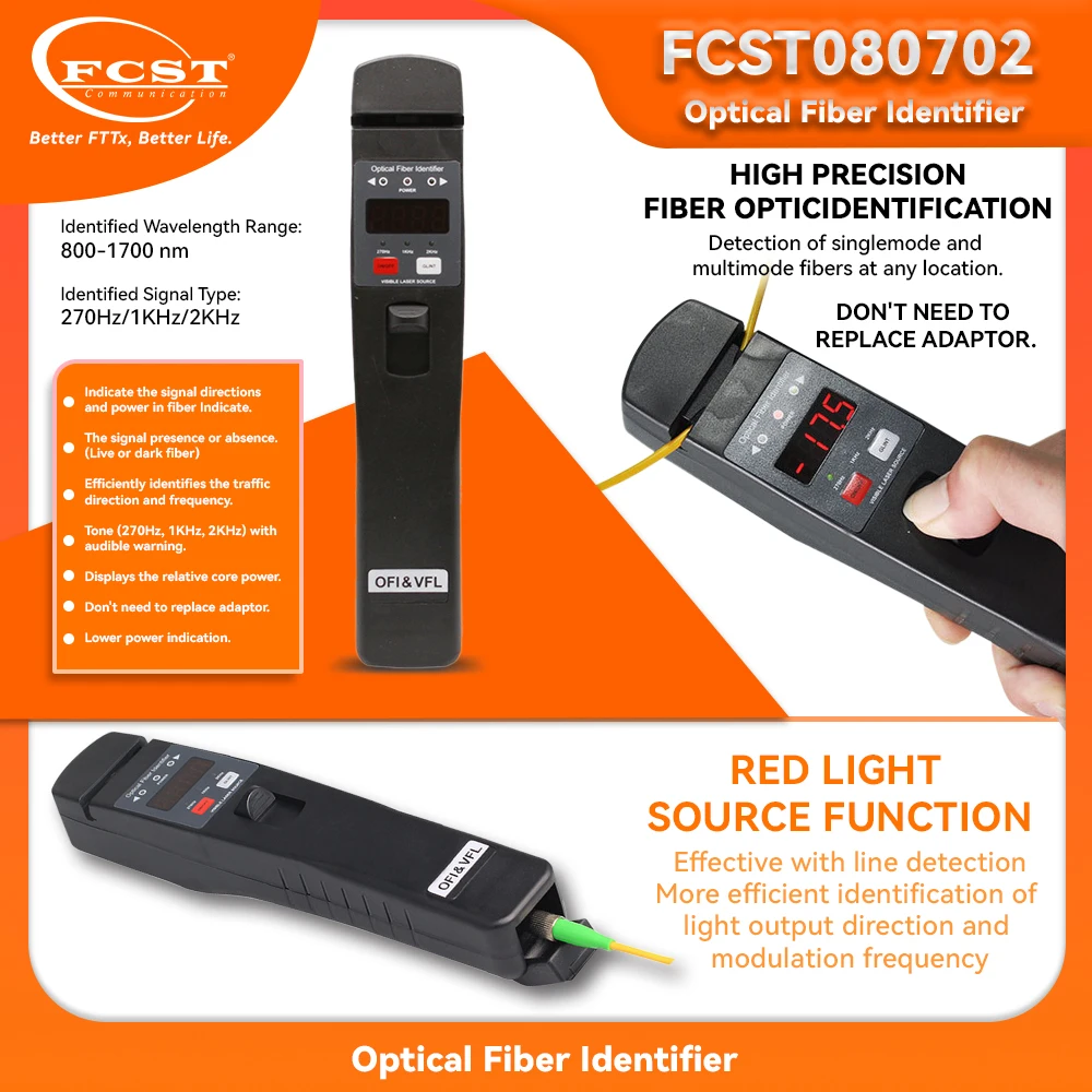 

FCST 270Hz/1KHz/2KHz Optical Fiber Indentifier 800-1700nm Identified Signal Type 270Hz/1KHz/2kHz