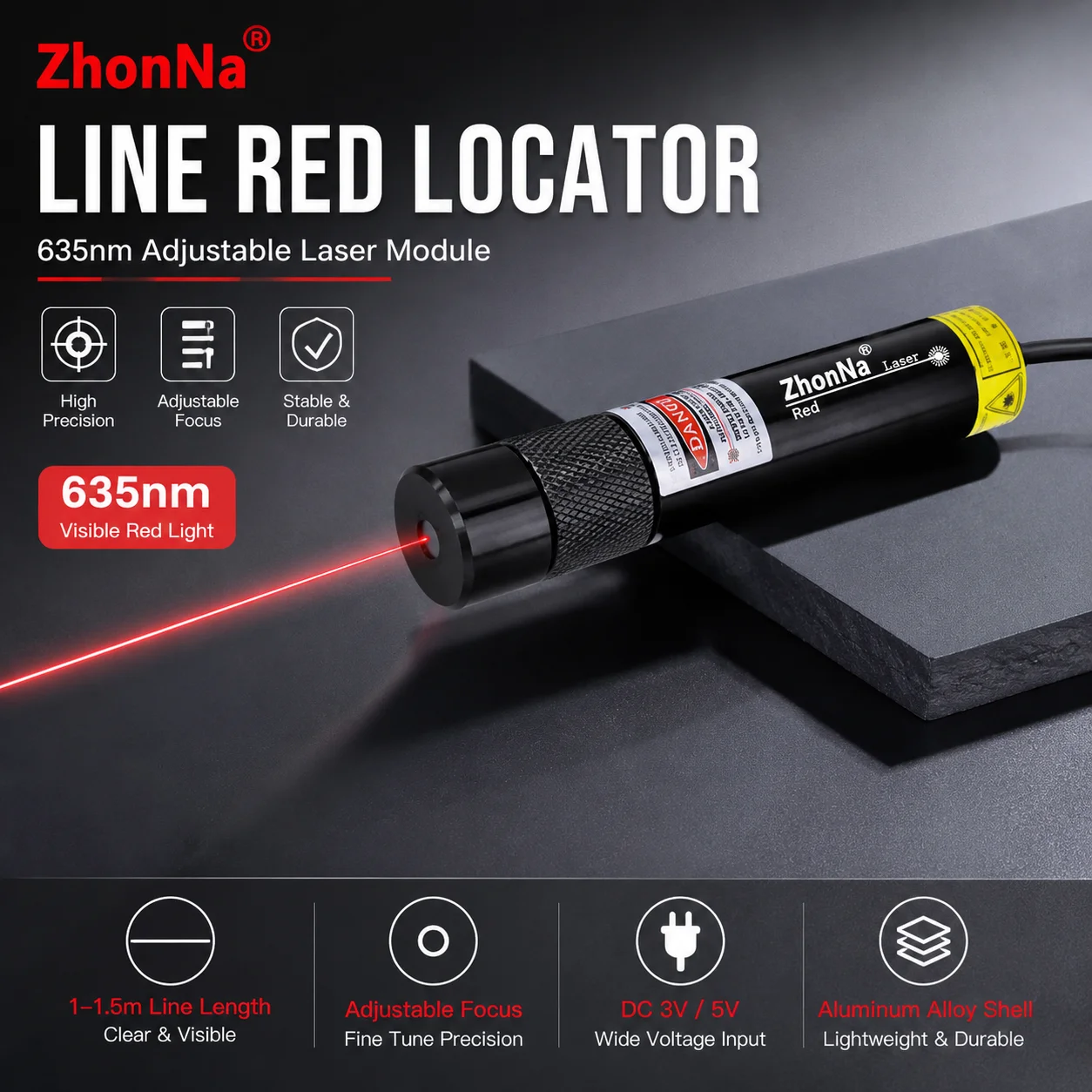 ZhonNa 635nm Red Line Laser Locator Adjustable Module for Woodworking Stone Cutting Machine Positioning Instrument Accessory Kit