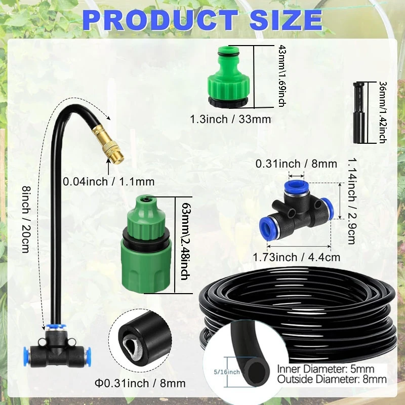 Drip Irrigation Kit, 360-Degree Bending Dropper, for Misting System Copper Nozzle Garden Plant Lawn Patio