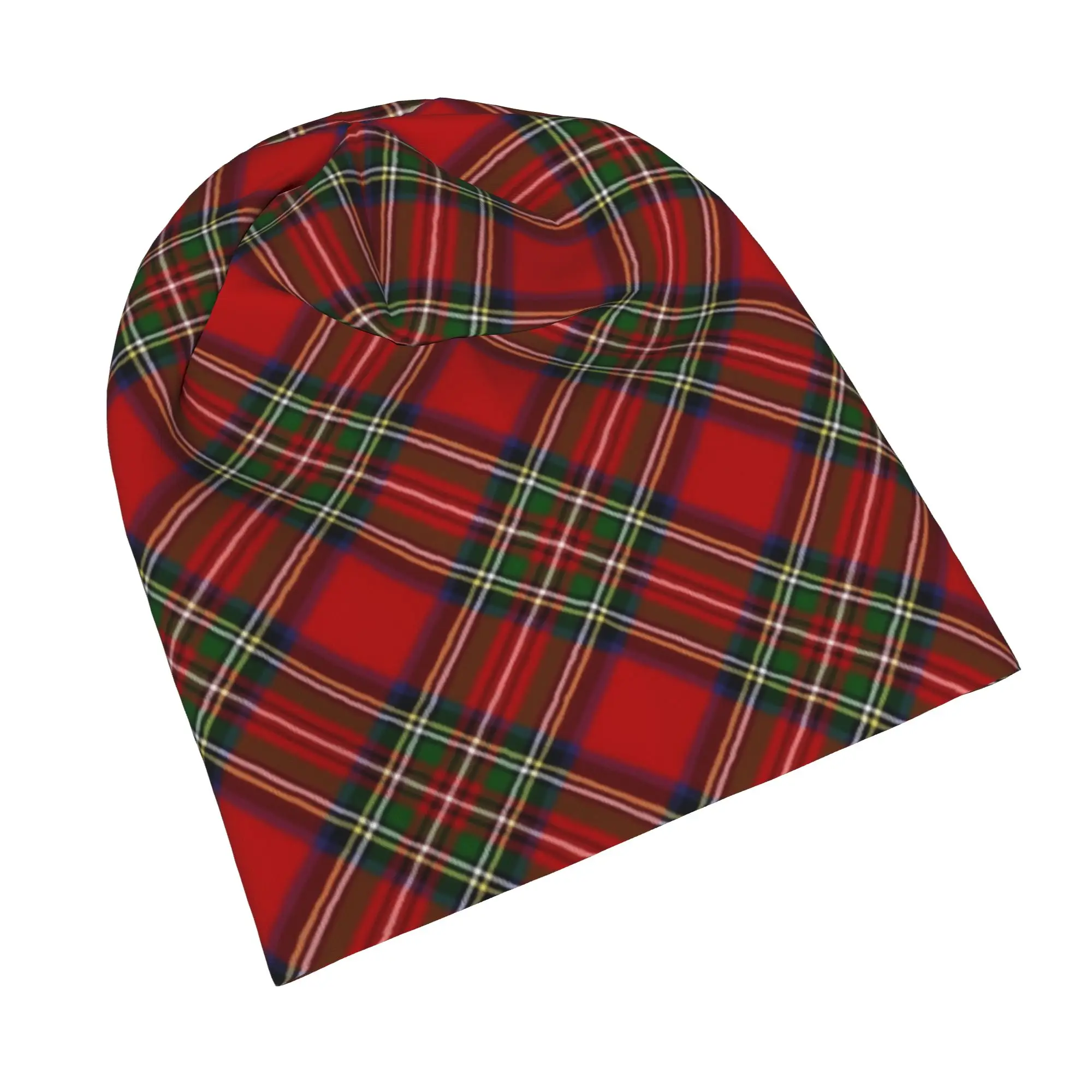 Royal Stewart Tartan Cross Plaid Skullies Beanies Hats  Goth Unisex Outdoor Cap Warm Dual-use Bonnet Hat
