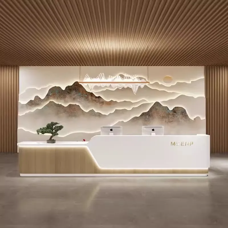 *Modern Design L-Shape Corner Reception Desk for Office & Hospital Wooden Registration Desk for Building Reception