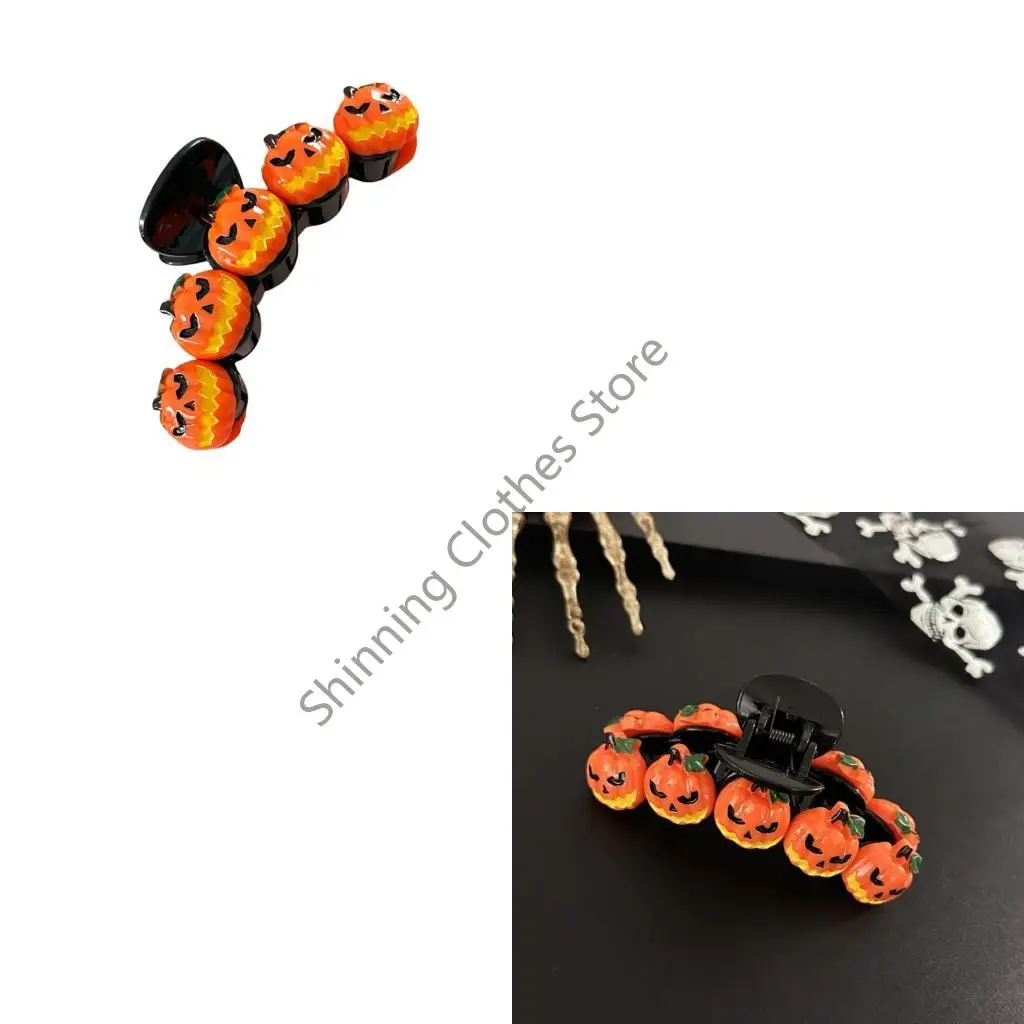 

M68A Trendy Hair Claw Clip Women Girls Pumpkin Design Gothic Strong Resin Clip