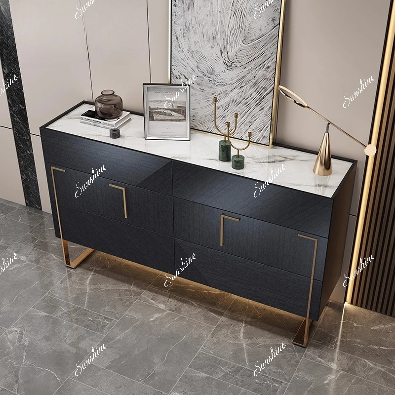 

FT Light luxury solid wood storage six-chest cabinet modern entry door living room partition cabinet