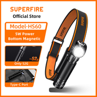 SUPERFIRE HS60 LED Magnetic Headlamp USB C Rechargeable Headlight 900LM Super Bright 18650 Head Flashlight  Work Camp Light